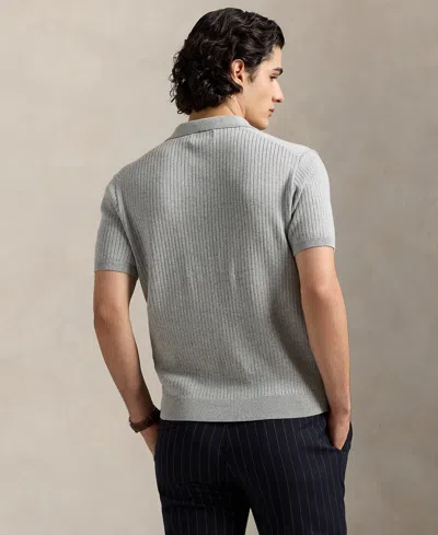 Polo Ralph Lauren Men's Rib-knit Cotton Polo-collar Sweater In Gray