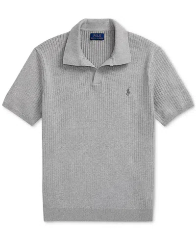Polo Ralph Lauren Men's Rib-knit Cotton Polo-collar Sweater In Gray
