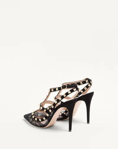 Valentino Rockstud 100 Lace And Suede Pumps In Black