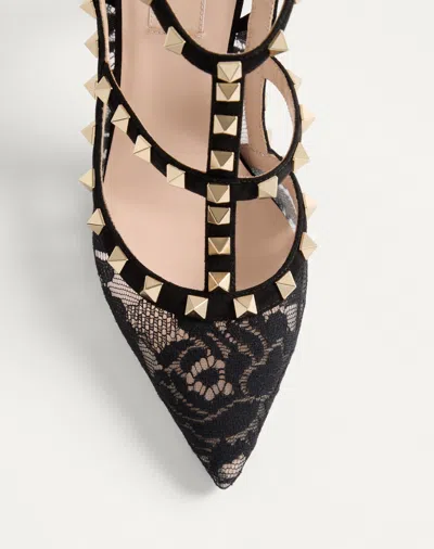 Valentino Rockstud 100 Lace And Suede Pumps In Black