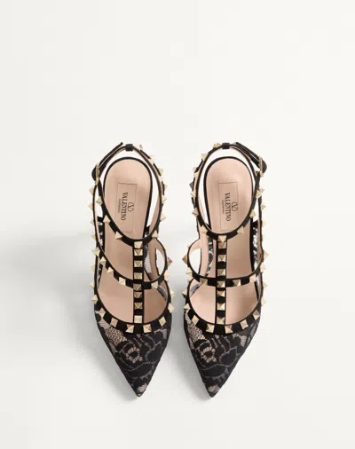 Valentino Rockstud 100 Lace And Suede Pumps In Black