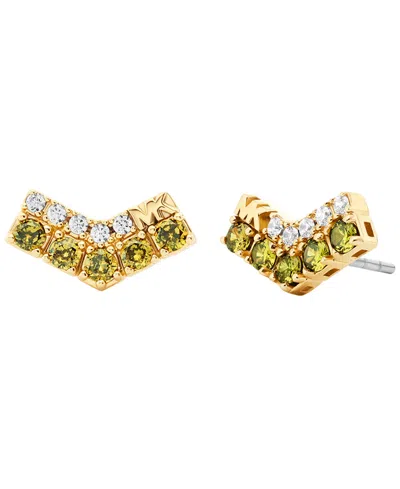 Michael Kors Two-tone Pavé Chevron Stud Earrings In Gold