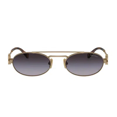 Miu Miu Womens Gold Mu 54zs Oval-frame Metal Sunglasses In Black