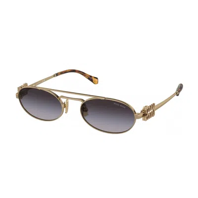 Miu Miu Womens Gold Mu 54zs Oval-frame Metal Sunglasses In Black