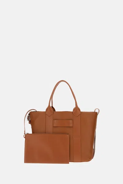 Hogan Leather Tote Bag With Detachable Strap In Brown