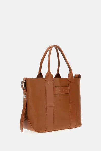 Hogan Leather Tote Bag With Detachable Strap In Brown