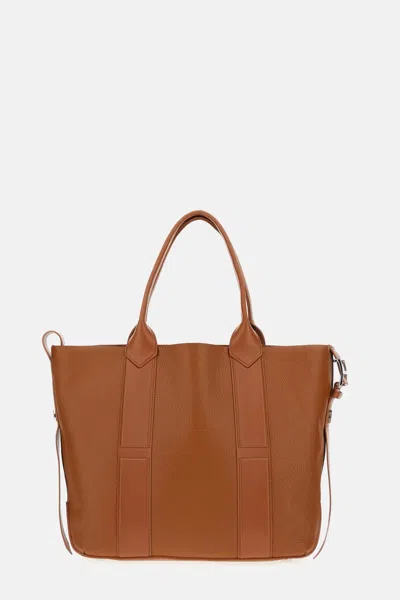 Hogan Leather Tote Bag With Detachable Strap In Brown