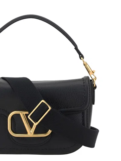 Valentino Textured Shoulder Bag Adjustable Strap In Black