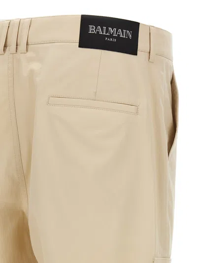 Balmain Cargo Cotton Pants Pockets In Neutral