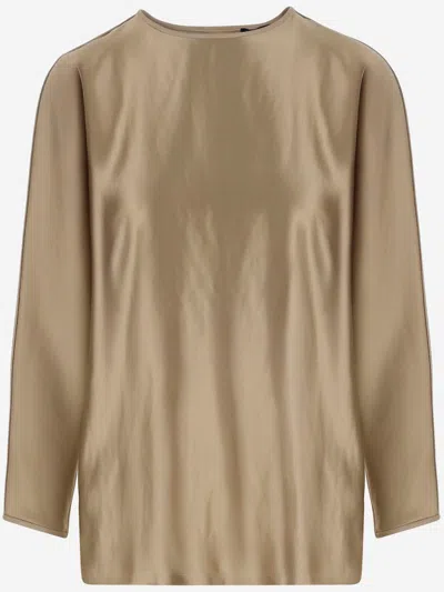 Giorgio Armani Golden Shiny Effect Silk Top In Brown