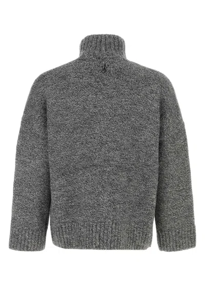 Jw Anderson Grey Sweater With High Neck And One Front Patch Leather Pocket In Wool Blend Man In Gray