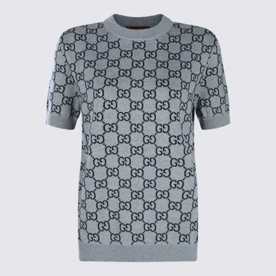 Gucci Grey Reversible Crewneck Sweater With Ribbed Trims In Gg Wool Jacquard Woman In Gray