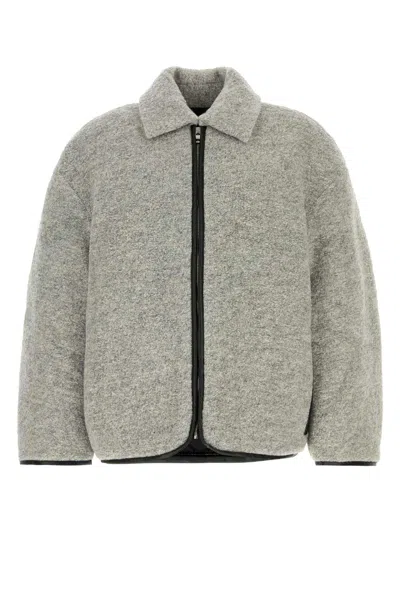 Jw Anderson Mens Light Grey Melange Contrast-trim Relaxed-fit Knitted Wool-blend Jacket In Gray