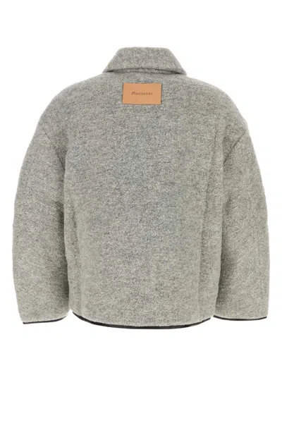 Jw Anderson Mens Light Grey Melange Contrast-trim Relaxed-fit Knitted Wool-blend Jacket In Gray