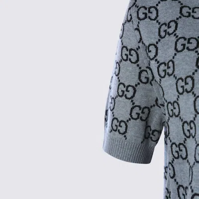 Gucci Grey Reversible Crewneck Sweater With Ribbed Trims In Gg Wool Jacquard Woman In Gray