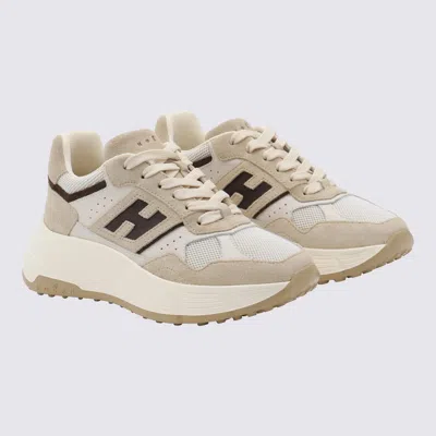 Hogan Hi-fi Suede And Mesh Sneakers In Neutral