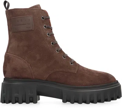 Hogan Combat Boots With Round Toeline And Chunky Sole In Brown
