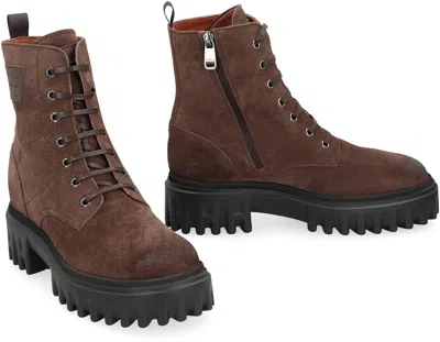 Hogan Combat Boots With Round Toeline And Chunky Sole In Brown