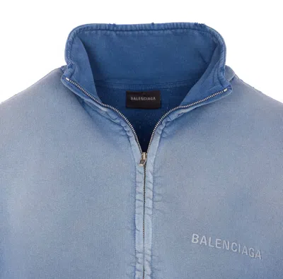 Balenciaga Distressed Logo Zip-up Sweatshirt In Blue