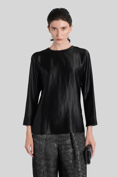 Giorgio Armani Shiny Effect Silk Sweatshirt With Crew Neck And Back Zipper Closure In Black