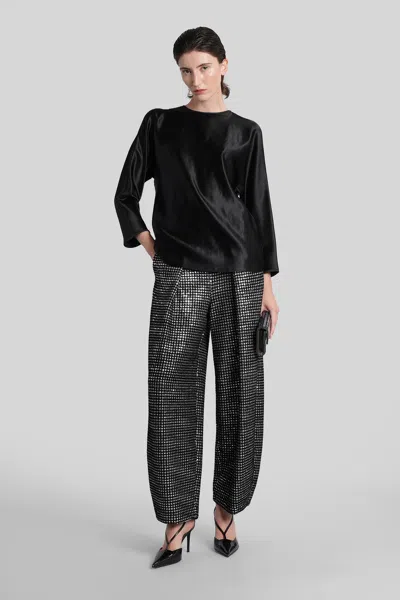 Giorgio Armani Shiny Effect Silk Sweatshirt With Crew Neck And Back Zipper Closure In Black