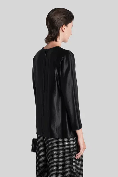 Giorgio Armani Shiny Effect Silk Sweatshirt With Crew Neck And Back Zipper Closure In Black