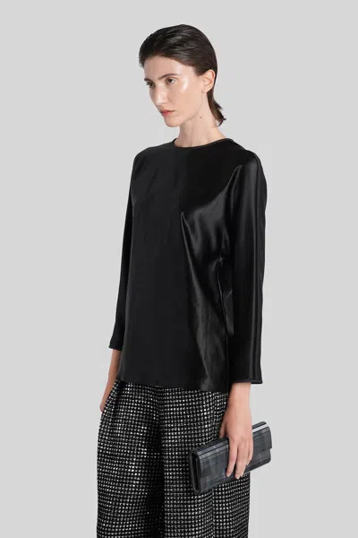 Giorgio Armani Shiny Effect Silk Sweatshirt With Crew Neck And Back Zipper Closure In Black