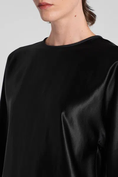 Giorgio Armani Shiny Effect Silk Sweatshirt With Crew Neck And Back Zipper Closure In Black