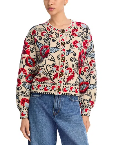 Farm Rio Multicolor Round Neck Cardigan With Floral Motif In Wool Blend Woman In Multi
