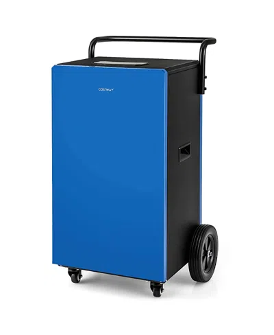 Costway 215 Pints Commercial Dehumidifier With Drain Hose 24h Timer Portable Handle In Blue
