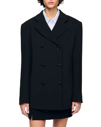 Sandro Tiago Double Breasted Suit Jacket In Black