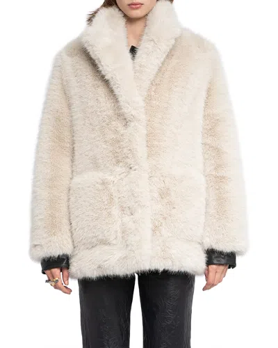 Zadig & Voltaire Womens Ecru Fleur Classic-collar Faux-fur Coat In Neutral