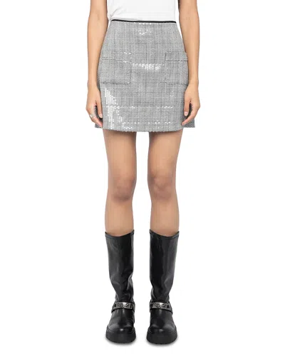 Zadig & Voltaire Womens Black Jamie Sequin-embellished High-rise Stretch-woven Mini Skirt In Gray