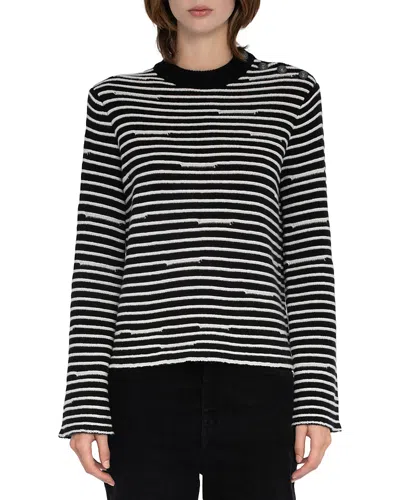 Zadig & Voltaire Spiky Stripes Wool & Cashmere Sweater In Black