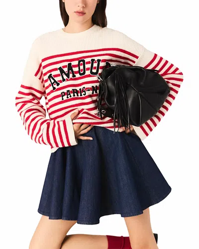 Maje Striped Embroidered Sweater In White