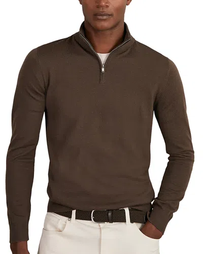 Reiss Mens Chocolate Brown Blackhall Half-zip Long-sleeve Merino-wool Jumper