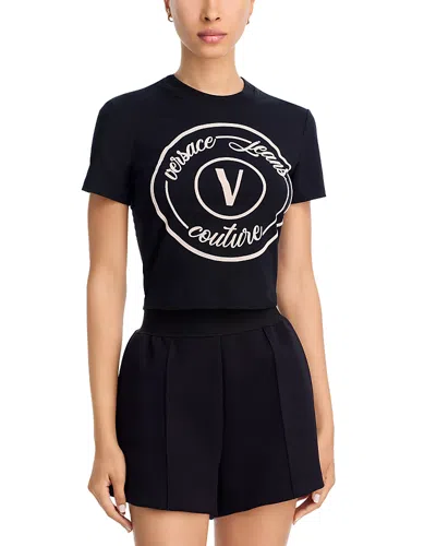 Versace Jeans Couture Fitted Short Sleeve Crew Neck Top In Blue