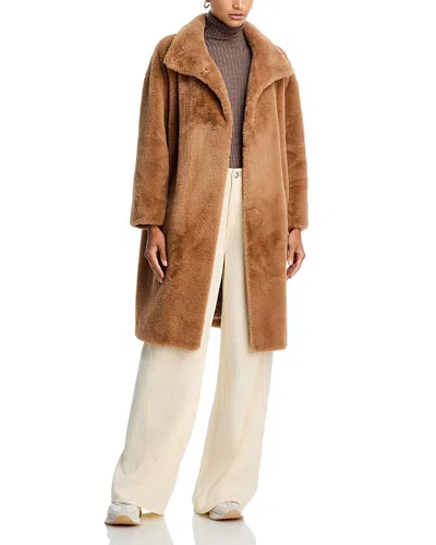 Herno Faux Fur Mid Length Coat In Brown