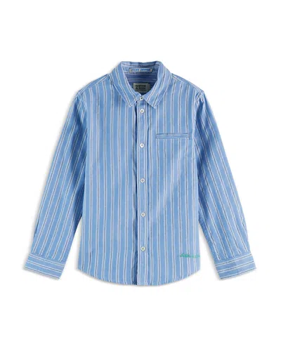Scotch & Soda Boy's Yarn-dyed Stripe Button-front Shirt In Blue