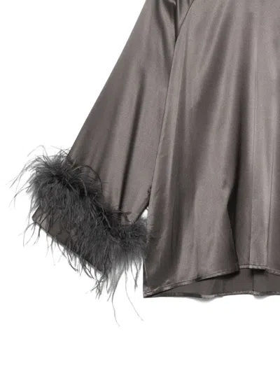 Max & Moi Feather-trimmed Stretch Silk Top In Black