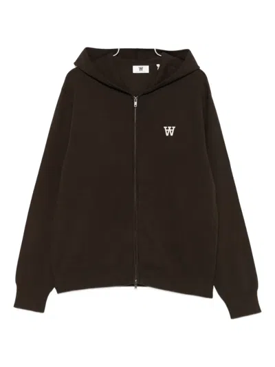 Wood Wood Embroidered-logo Zip-up Hoodie In Brown