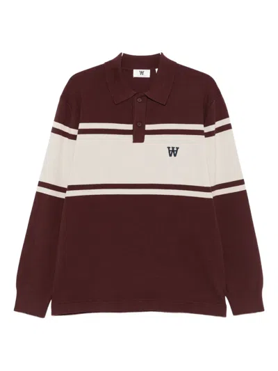 Wood Wood Wwcurt Striped Long-sleeve Polo Shirt In Burgundy