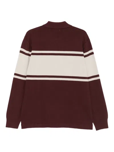 Wood Wood Wwcurt Striped Long-sleeve Polo Shirt In Burgundy