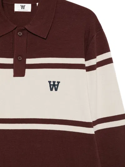 Wood Wood Wwcurt Striped Long-sleeve Polo Shirt In Burgundy