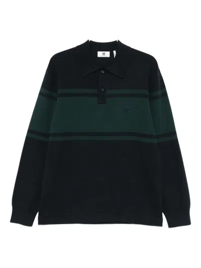Wood Wood Striped Polo Shirt In Green