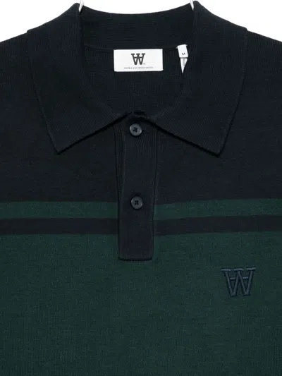 Wood Wood Striped Polo Shirt In Green