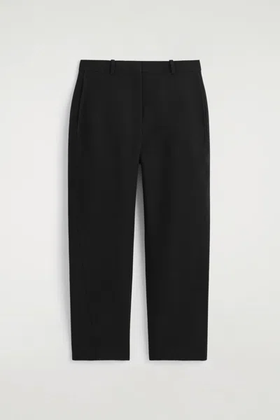 Cos Cropped Wool Barrel-leg Trousers In Black