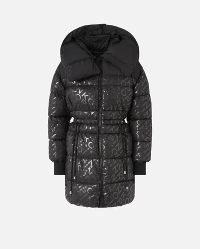 Pinko Technical Canvas Down Jacket With Logo Print In Black