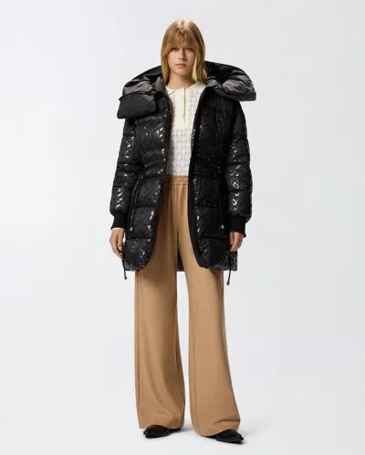 Pinko Technical Canvas Down Jacket With Logo Print In Black