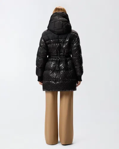 Pinko Technical Canvas Down Jacket With Logo Print In Black